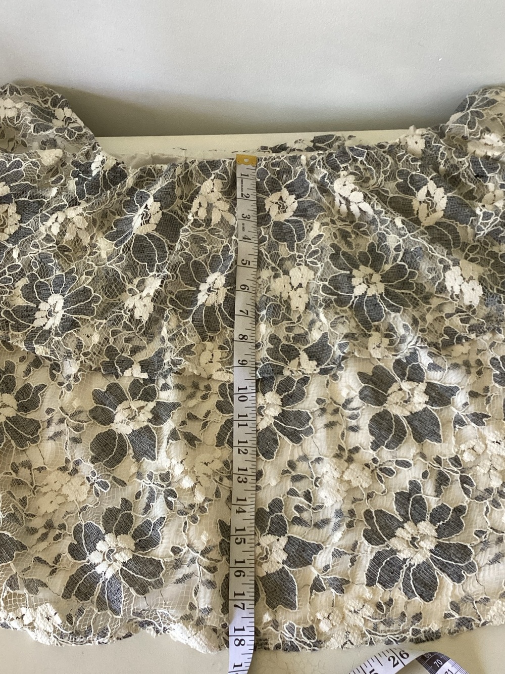Off-Shoulder Floral Lace Blouse in Cream and Gray - Picture 6 of 8